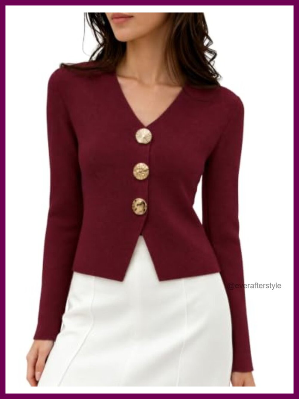 Cropped V-Neck Button Cardigan Long Sleeve Knit Sweater